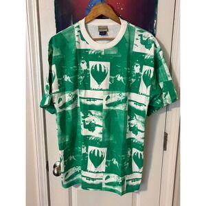 Vintage Ruff Hewn All Over Print Shirt Mens Large Green Hot Air Balloon USA Made
